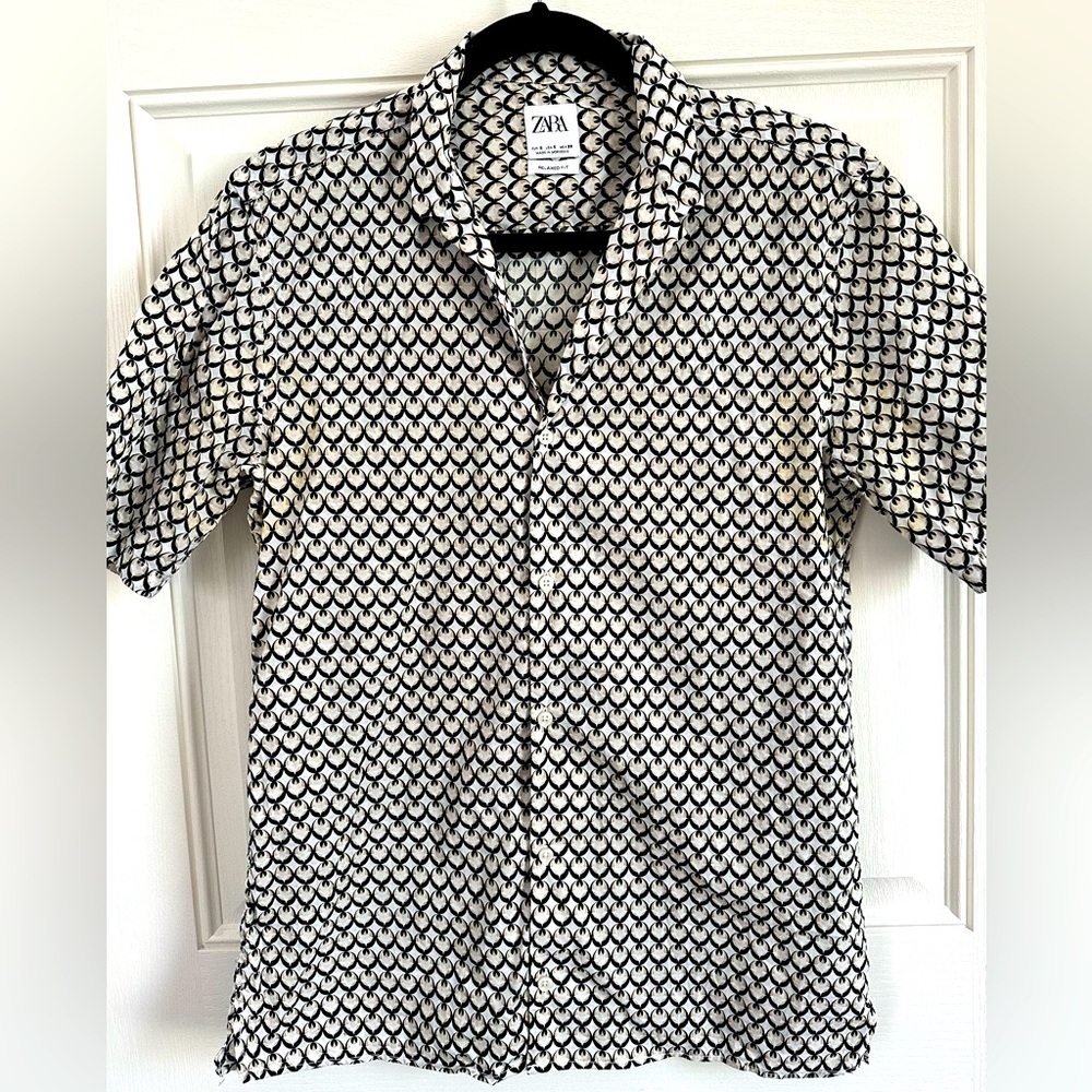 Zara Men’s Relaxed Fit Geometric Print Shirt, Small